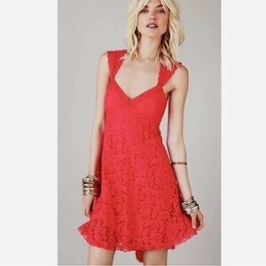 Free People red fiesta lace mini dress